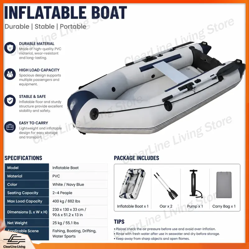 Inflatable Kayak 3 Person - เรือยางพีวีซี 3 ที่นั่ง เรือเร็วขนาดเล็ก พื้นรองรับแรงกระแทกด้วยลม เรือพายแบบพกพา