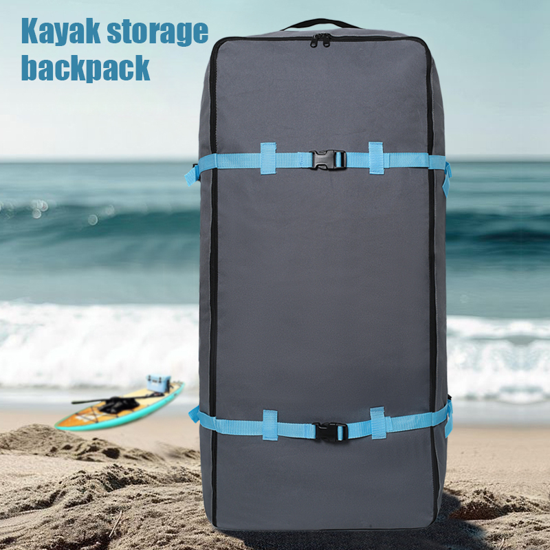 Paddle Board Backpack - กระเป๋าเป้สะพายหลังผ้าอ็อกซ์ฟอร์ดสีเทาพร้อมสายรัดเสริมภายนอก, กระเป๋าเป้สะพายหลังสำหรับกระดานโต้คลื่นแบบเป่าลม, อุปกรณ์กีฬาทางน้ำแบบพกพา, กระเป๋าเก็บของความจุขนาดใหญ่