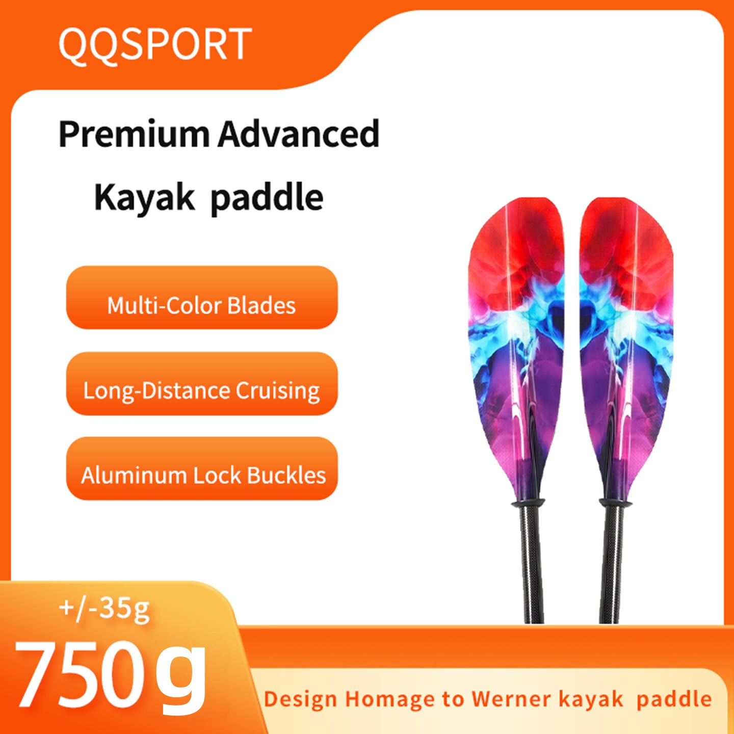 Kayak Paddle Carbon 2 Piece - ไม้พาย QQSPORT, ไม้พายเรือคายัคแบบ 2 ชิ้น ทำจากคาร์บอนไฟเบอร์-Q45-S-2