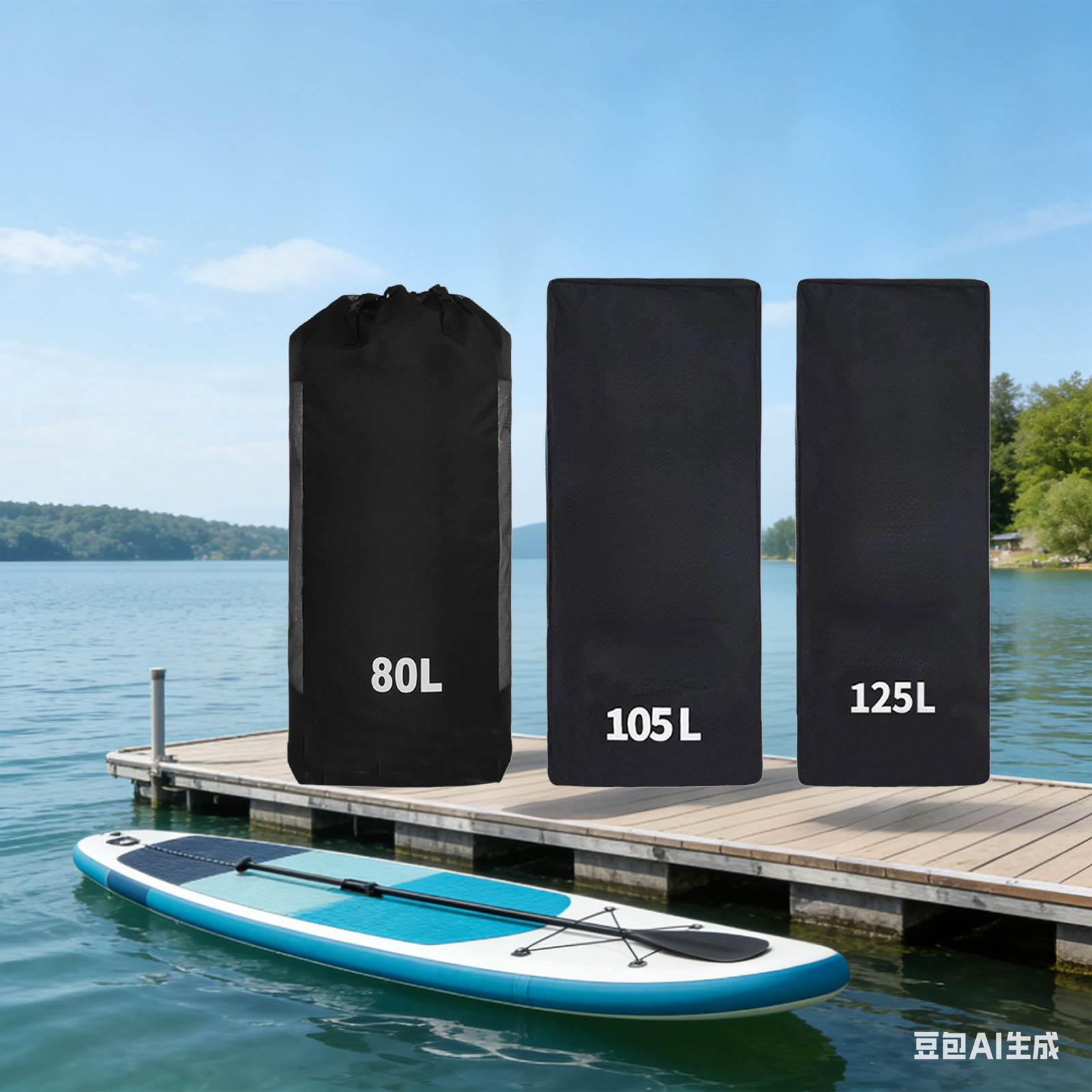 Paddle Board Backpack - กระเป๋าเป้สะพายหลังแบบแห้งเร็ว 80/105/125 ลิตร ผ้าอ๊อกซ์ฟอร์ด กระเป๋าเก็บอุปกรณ์พายเรือ สำหรับกระดานพายลม/SUP/กระดานยืนพาย
